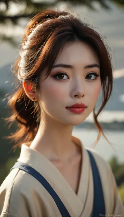 ziprealism, (Japanese tourist, sensual suggestive smirk, adorable dimples, playful expression, mischievous beauty, raised eyebrows:1.4), (intimate avant-garde experimental photography, dramatic lighting), (warm golden hour lighting, light bloom, shallow depth of field, soft bokeh, layered composition with subtle foreground, vintage analog lens), (goosebumps, vellus hairs, subsurface scattering, freckles, sharp limbal rings:.4), (natural skin texture, maximum quality skin texture, RAW photography, uncompressed), <lora:style_lora_realis:1.2>, (style of Hayao Miyazaki:1.8), (stylized ukiyo-e landscape photo:1.8), (dramatic light and shadow:1.4), (high contrast:1.2), (ethereal atmosphere:1.2), japanese nature photo, natural light, high detail, sharp focus, vibrant colors, soft focus, moody, expressive, intricate, deep shadows, soft highlights, dynamic composition, serene, poetic, textured, autumnal tones, reflective water, misty background, silhouetted trees, expansive sky, tranquil, calm, contemplative, 50mm lens, f/5.6, evocative, harmonious, nostalgic, timeless