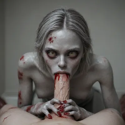 (monstrous woman:2), (5 fingers), (skinny:1.4), (blowjob:1.5), (blood is flowing:1.6), (white man on the floor), (white hard thick cock, white ultra large cock), (view from below, bending forward:1), (gray hair:1.8)