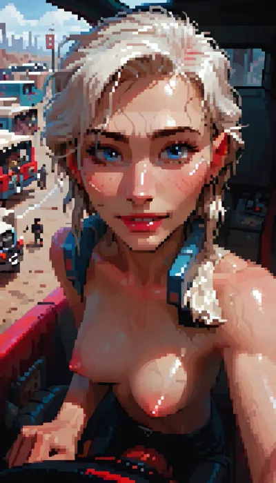 score_9, score_8_up, score_7_up, driving motorcycle, smiling, focused expression, high angle selfie, face close-up, driving cabrio car fast, realistic anatomy, apocalyptic town in wasteland, detailed face, (crowd of zombies running, many zombies running), topless, masterpiece, best quality, amazing quality, high res, (incase style), pixelart, incase, style, pixel, art, <lora:ratatatat74-000050:1.3>, <lora:outline_xl_kohaku_delta_spv5x:1.8>, <lora:NEOTOKIOXL_0.2_RC:.4>, <lora:287175_training_data:.6>, <lora:pixel_stormXL:.3>