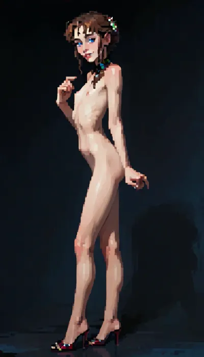 russian mature women, girl next door, detailed eyes, thin eyebrows, perfect makeup, soft facial features, narrow face, long natural brown hair, (6ft tall girl), ((fit skinny body)), thin, (too skinny:1.2), hourglass figure, anorexic, (narrow waist), (flat stomach), very white and pale skin, realistic body proportions, perfect anatomy, good hands with perfect fingers, long skinny legs, wide pelvis, thigh gap, (tiny breasts), (flat chested), erected nipples, random pose, ultra realisitic, (masterpiece:1.4), <lora:ahxl_v1:1.2>, <lora:finenude_v0_2a:.8>, <lora:kittyklaw_sdxl:1>, glasses, fully nude, Side view, viewing angle from deep down, full body view, (in school at stage in award ceremony), ((formally dressed man hands over a certificate to woman)), shows woman's naked buttocks, shaved lap, (formally dressed people in background), attractive woman, shy smile, brutal hot slut, street fetish diva, elite escort whore, expensive elite prostitute, (incase style), pixelart, incase, style, pixel, art, <lora:ratatatat74-000050:1.3>, <lora:outline_xl_kohaku_delta_spv5x:1.8>, <lora:NEOTOKIOXL_0.2_RC:.4>, <lora:287175_training_data:.6>, <lora:pixel_stormXL:.3>