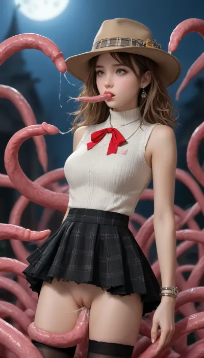 best quality, masterpiece, woman is fucked vaginally and anally by many tentacles, she looks very scared, torn, big breasts, (she is lifted into the air by many tentacles on her legs and arms), (tentacles in her mouth), tentacles, cum is in her pussy, cum squirts out of her pussy, cum is in her ass, cum squirts out of her ass, mouth is full of cum, bondage with tentacles, ((late in the evening)), night, very dark, (Realism:1.8), perfect body, (ultra, HD, quality, details), (torn pink, dress:1.2), (grey, headwear:1.2), aaserena, solo, long, hair, eyewear, on, headwear, pink, eyelashes, blue, eyes, sleeveless, shirt, black, bracelet, high-waist, skirt, red, thighhighs, bbserena, short, neck, ribbon, (pink, dress:1.2), bare, arms, ccserena, earrings, grey, sweater, vest, turtleneck, plaid, <lora:SDXL_Serena:.5>