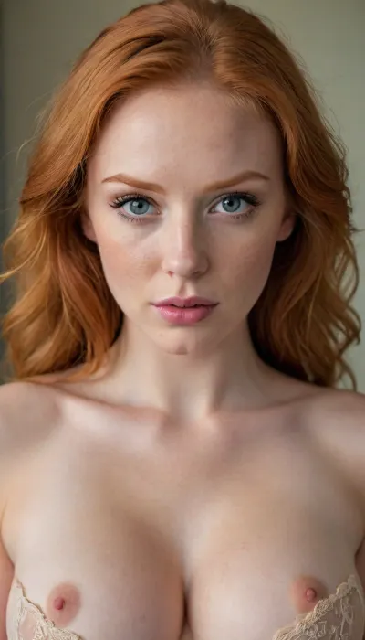 (portrait of the most beautiful 18 years old redhead pornstar ever, high cheekbones, strong jaw, mesmerizing eyes, beautiful detailed face, sensual eyes looking in camera), (nude big tits, ginger, wearing sexy lingerie showing nude big tits:1.3), (zoom out, erotic photo, porn photo, pornography, photorealistic, photo realistic, photorealism, photo realism, realistic, realism, 4k, 8k, 8k resolution, best quality, ultra quality, highest quality, maximum quality, uncompressed, raw source photograph), (intricate clothing, detailed clothing, detailed skin, realistic skin)