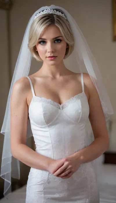 Positive Prompt, score_9, score_8_up, score_7_up, score_6_up, 1girl, solo, perfect face, perfect eyes, sexy, sexy girl, beautiful eyes, petite body, wide hips, perfect cute face, turtle neck sweater, tight black jean, medium breasts, cleavage, kneeling, eyes up, sexy lingerie, seductive eyes, housewife, bride, church, perfect hands.

Negative Prompt, score_6, score_5, score_4, worst quality, low quality, text, censored, deformed, mutated hands, bad hand, blurry, (watermark), ugly face, low res, blurry face, athletic body, extra hands, (black and white), glowing eyes, easynegative, nakedness, boobs, blurred hands, white, thighhighs, (short, hair:1.7), hair, on, one, eye, frills, puff, sleeves, (white, bridal, dress, veil:1.5), <lora:Nier_Automata_2B_White_Wedding_Dress_Bride_Cosplay_Realistic_LoRA:.5>