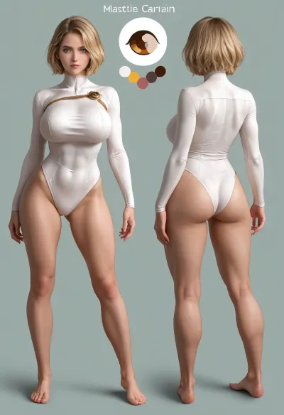 Powergirl, character reference sheet, woman, ATHLETIC BODY, WIDE LEGS, BIG BREASTS, DETAILED FEET, pose intact, character design sheet, ((1 front view, 2 side view, 3 back view)), a wonderful designer, 8k resolution, Ultra HD image output.
