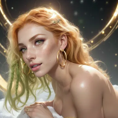 futuristic background, nude, full naked one girl, full length view, full body view, (bottom view:1.5), maximize details, photorealistic, Irish redhair, natural ginger, long dreadlocks, many freckles, many body freckles, very pale skin, translucent skin, curly pubic hair, hairy pussy, skinny, huge bright green eyes, naughty smile, thunderstorm, sexy pose, pretty nose, very thin nose, very long nose, long oval face, thick long eyelashes, snow white teeth, big ears with gold hoop earrings, Lots of gold rings on fingers, massive dimpled chin, big pear breast, puffy nipples, huge nipple halos, rounded ass, bright red nails, gold nipple piercing