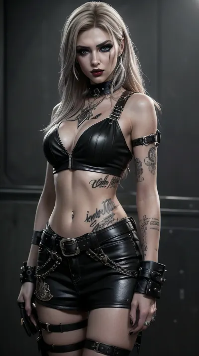Classic costume with elements of modern grunge, an over-detailed, hyper-realistic, stunningly beautiful woman dressed in modern grunge fashion, grunge makeup and accessories, accents in a classic costume with elements of grunge, in the style of Eva Ventoux, 2D games, clip, porcelain, high contrast shading