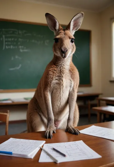 A kangaroo teaching math in a class