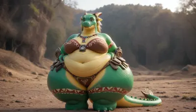 hyper ass, (hyper hips:1.1), thick thighs, (chubby:1.2), (plump:1.2), (a dragon wearing tribal gear:1.7)