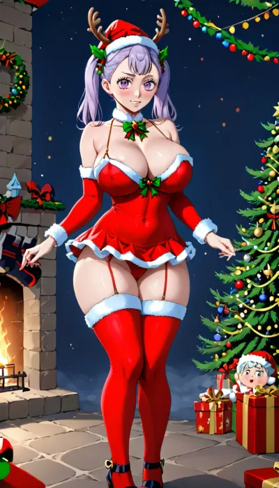 woman, Noelle Silva anime black clover, huge tits, wide hips, Christmas costume