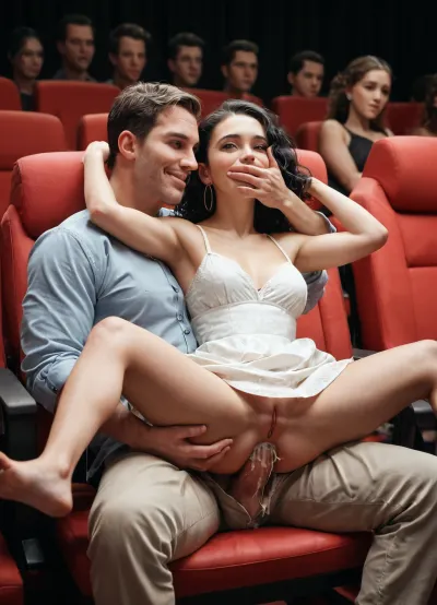 score_9, score_8_up, score_7_up, absurd_res, hi_res, (big man sitting on chair in a crowded movie_theater, girl on lap:1.1), open pants, hug, anal, pussy_juice, stealth_sex, cum, sundress, smug, surprised, exhausted, rolling_eyes, covering_mouth, detailed face, intricate details, hyperdetailed, very aesthetic, motion_lines