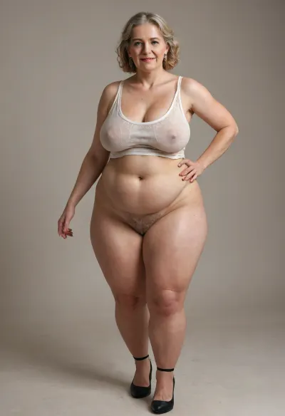 woman, realistic picture, Masterpiece, highly detailed, history quality, HDR tv. Pin-up style, 1950 picture, fat obese, saggy, cellulite, granny woman, middle-aged, in a light sundress, on her naked body, running through puddles, braless, Wearing, clothes, that, make, sense, with, Braless>, very fat and hairy legs, high heels, (huge saggy breast, huge big saggy belly, stratch stretch marks), <lora:220437_training_data:.5>, <lora:bralessSDXL_v1_00022:.5>