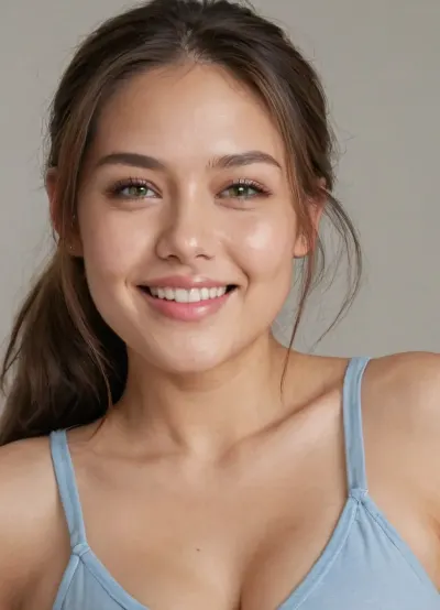 ((Full body shot)), ((entire body visible)), ((no close ups)), 28 year old woman, British American, Caucasian, light brown hair in a ponytail, pale fair skin, 5'4" tall, busty, covered breasts, (sagging breasts), thin, t-shirt, tight, blue jeans, angular features, wide face, square jaw, big chin, ((very prominent chin dimple)), high prominent cheeks, ((very prominent cheek dimples)), wide smile, nice lips, green eyes, acne scars, SaggySlimXL, uhang, yhang, <lora:updated_saggy_slim:1>