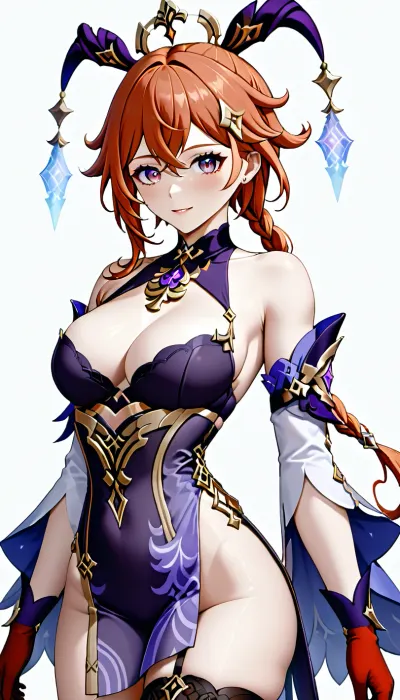 Navia from genshin impact, white background, big boobs, sexy clothes