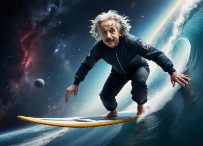 Albert Einstein surfing in space