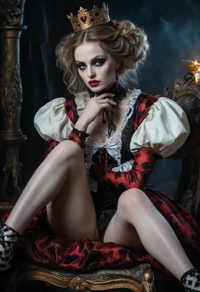 Tall alice: a gothic harlequin - ein dunkles Fantasie-Meisterwerk, das aaron horkey, jeremy mann, und luis royos Stile unter der goldenen Stunde warmen Umarmung