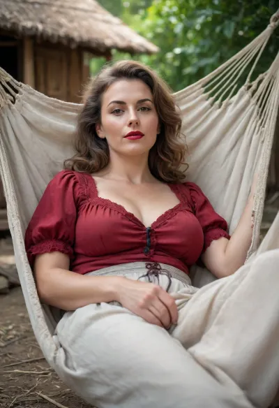 8k uhd cattura cruda: la donna contadina russa in luce morbida e grano film, rilassante in un hammock sulla strada