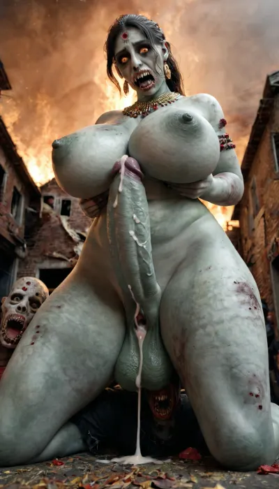 Hot girl in hindu attire, futa wearing a dupatta, dupatta, dupatta on her body, evil evil resident evil, zombie, ((zombie grabbing her boobs)), ((zombies behind)), ((zombie biting)), zombie apocalypse, destroyed world, Hot futa giant, gigantic size body, giantess, she is a giant, big giant body, she have a massive giant body, gigantic size futa, below shot, gigantic size, giant, Giantess futa way bigger than anybody, wider range Image shot, giant shemale, giant futa godess, detailed black cock, sexy futa, futanari, big black cock shemale, big black cock, huge massive black cock, big perfect black cock, huge shemale black cock, cum shot, cumblast, hairy, long public hair, long, bondage, Hot big busty curvy figure body milf, perfect face, big boobs, giant breast, extremely hairy pussy, cum in pussy, cum, cum dripping, big monster cock in her pussy, zombie monster cock, thanos cock, big monster cock, creampie, zombie succking boobs, zombie squeezing boobs, zombies behind, nuclear attack, Dracula, biting, biting boobs, hard squeezing boobs, blood, red sky, fire sky, differet different poses, different different style, gaping, mad, madness, <lora:xl_more_art-full_v1:.5>, <lora:Venus_Body_Alpha:.5>, <lora:BodyLicious:.5>, <lora:add-detail-xl:.5>, <lora:255596_training_data:.5>