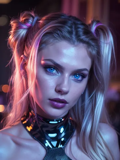 woman, ((18yo russian model, escort girl)), ((vaporwave, neon, vibes, vibrant, stunningly beautiful, crisp, detailed, sleek, ultramodern, magenta highlights, dark orange shadows)), (((underground rave club))), secret, dance music, ((disco lights)), ambiance, hair, ((skinny face)), ((long tousled hair, two buns)), tousled hair, (perfectly detailed sparkling blue eyes), skinny, perfect body, perfect breasts, pov, looking up at viewer, eye contact, (detailed face:1.3), naked, messy hair, coocolor, <lora:coocolor:.5>