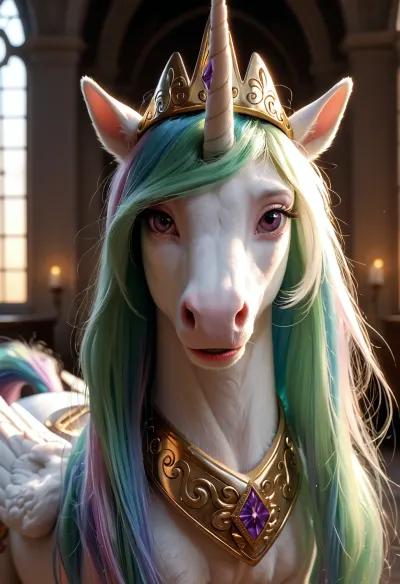 (Pov, Princess Celestia), long hair, pegasus wings, unicorn horn, ((quadruped)), ((ultra-realistic)), ((hyper-detailed)), best quality, masterpiece, soft lighting, soft, (over-detailed), (sexy face), soft shadows, high quality, ((horse)), (furry, white fur), (bestiality), long horse tail, <lora:259755_training_data:.95>, <lora:xpenis-1.5e:.5>