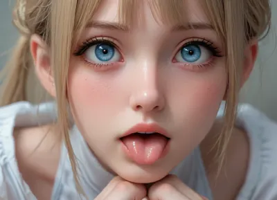 model, straight bangs, (standing:1.3), side view, (hyper seductive:1.3), hyper, (hyper beautiful:1.3), full lips, tight light blue dress, blonde, (hair strands on face:1.3), tight dress, bust shot, hyper huge bulging boobs, hyper sucked in stomach, hyper sexy waist, focus on hyper big squeezed boobs, skimpy dress, hyper orgasm, blushing, sexy neck, black stockings, (hands between thighs:1.3), long legs, ultra goregous, long eyelashes, siren eyes, close up, covered boobs under dress, shocked, thinwaist, (bulging nipples under dress:.3), mole under the eye, light blush, longeyelashes, looking at viewer, huge breasts, lush, Creampie, happy, aroused, Leg spread, squat, (tongue stuck out:1.3), frowning, cheeks full puffed out, cute, look up, masterpiece, best quality, highly detailed, squatting, open legs, hyper detailed skin, large anime style oversized grey pleading eyes, huge, anime, eyes, (ultra, HD, quality, details), (green, eyes), KimberlyNobodySD15, <lora:huge_anime_eyes:1.1>, <lora:EnvyZoomSliderXL01:.8>, <lora:add-detail-xl:.6>, <lora:765092_training_data:1.7>