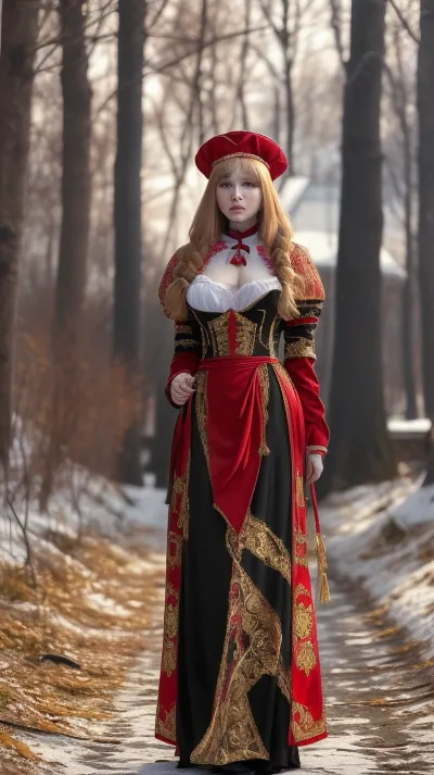 Russian woman, russian national dress, asshole, full length, gape ass, style of V. Vasnetsov