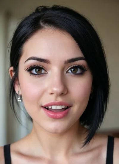 Lo sguardo trafitto: un intenso momento di fuoco tra i capelli neri e il trucco pesante