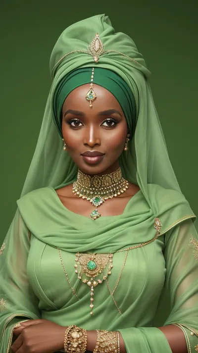 queen of Somalia, simple green background
