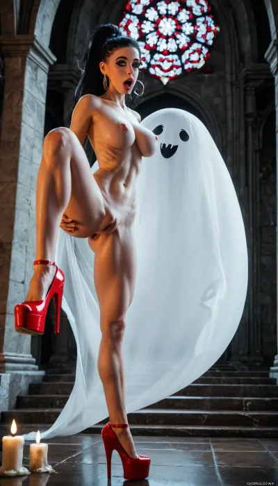 30 years old, skinny, big boobs, super narrow waist, a sexy female ghost with big tits, white transparent dress, church, pale skin, super slender waist, floating, wet pussy, flying, candle light, ((slender ribs)), ((huge boobs)), (thin), (spiders), (bimbo goth), ((ghost)), long straight hair, (day), ***. gigantic monster, hyper thick greasy monster cock, anal fucked by enormous spider cock, laying on side spooning sex, fuck, deep pussy sex, motion lines on ass, bouncing pussy on spider cock, pussy stretching around spider, super stretched asshole on giant cock, cock deep inside, huge spider grabbing and spreading enormous ass cheeks, in the jungle, high resolution, creampie, sperm eggs, spider eggs, best quality, masterpiece, ultra realistic, perfect eyes, focused eyes, perfect face, ((red high platform heels))