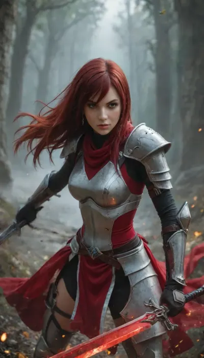 Erza Scarlet, fairytale, armored, battle stance, great sword