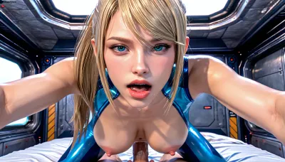 ((((3d graphics)))), (beautiful face:1.4), (incredibly sexy face:1.6), 1 samus aran fucking viewer in pov, on space ship, (detailed erotic face), she looks at viewer, 18 year old blonde instagram supermodel bombshell, strict blonde Hair ponytail, zero suit samus exposing breasts, (on all fours), big Fake lips, silicone lips, skinny, (perfect massive tits:1.6), bangs hair, black eyeliner, (massive orgasm:1.4), (focus on face), (teenager:1.5), (young body:1.3), (cowgirl position), (skinny body:1.2), thin, rich lipstick, (entire cock penetrating into her vagina), absolutely massive creampie, close-up, masterpiece, quality, UHD 8k