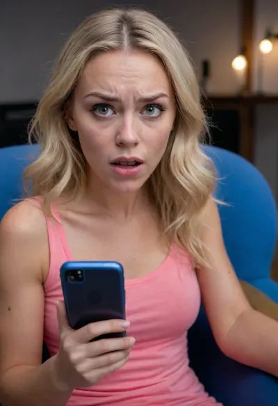 L'horreur de la tromperie numérique

- Oui.

AI a généré l'image d'une chrétienne timide assise dans un fauteuil et regardant son téléphone alors que la lumière bleue éclaire son visage. Elle découvre quelqu'un qui l'a postée sur Internet et est choquée et dégoûtée. Le cadre de la nuit met l'accent sur son expression d'horreur et sa bouche ouverte en surprise. Son regard fronçant et déçu reflète son extrême abkackness. Les proportions réalistes et les détails, tels que sa peau bronzée aux taches de rousseur, améliorent le facteur de choc.
