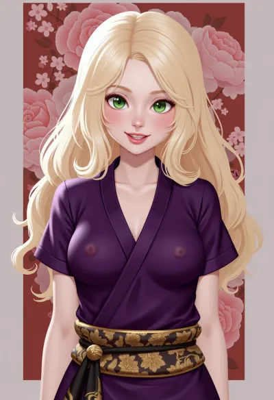 photo, cheerful blonde, (((masterpiece))), (((best quality))), 2d, behance, majestic, dressed in a nice purple Ming Dynasty costume, [superhero costume], (Wrap top:1.2), a hefty samurai, (exquisite 1girl, solo:1.3), she's Alluring, reimagined, she smiles like a Ninja, her hair Multicolored, Lake, Modern, Peaceful, Swirling pink sakura flower, Hipster art, Nostalgic lighting, Pale skin, Green detailed eyes, flawless, stands in a lecherous sexual position, fertile, imposing, dramatic, complimentary colors, <lora:add-detail-xl:.5>, <lora:3DMM_V12:.5>, .