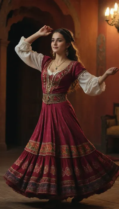 Gypsy beautiful girl dancing in national dress