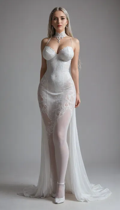 (best quality, masterpiece, perfect face, beautiful and aesthetic:1.2), colorful, dynamic angle, highest detailed face, girl posing with her back on the, (mysctic snow minerals clear ice lighting gorge, glassing underground:1.1), arched back, full body, pinkish red long fitt-tight dress, full body custom emilia re zero, big neckling, (fat huge ass:.7), (thin weist:1.1), (fat hips:1.3), huge fat long hagging breast, (silver long hair:1.1), white stockings, <lora:EmiliaV32-000080:1.2>