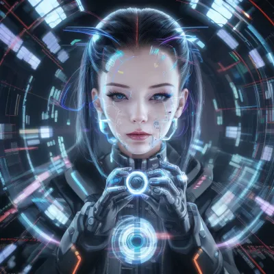 cyber, cyberpunk, future cyborg, ai cyber. a magnetic galographic projection interface from the first person in my perception. and show me your inner world, your interests in general.