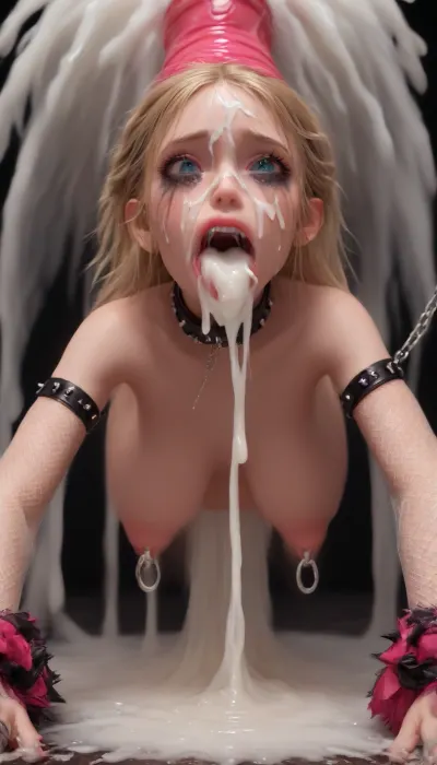 black man standing holding money, under money woman, blonde eyebrows, blue eyes, (looking at viewer), deep deepthroat, massive bbc, throat bulge, erect nipples, rolling eyes, shocked face, puffy cheeks, massive cum overflow, oiled skin, sweaty, smeared makeup, smeared lipstick, (massive cock stretches throat, throat bulge:1.3), (lolicon:1.4), (teeny:1.4), Slim hourglass body., (Flat chest:1.5), (small tits:1.5), (small breasts), (small butt:1.5), ((very skinny:1.5)), ((18-yo:1.7)), long multicolored rainbow hair, multicolor rainbow fishnet bodysuit, rainbow fishnet stockings, choker, cat ears, slave, mouth gag, long tongue out, wide opened mouth, ahegao, rainbow fishnet gloves, bracelets, ruined makeup, tears, <lora:ruined1:2>, (large heavy pink nipple rings:1.5), (giant cock:1.4), huge testicles, short body, his giant cock deep in mouth, half cock in throat, too big for her mouth, impossible fit in mouth, ((Giant Anal Dildo)), (((Gigantic hyper massive huge extreme insane anal dildo))), extreme anal insertion, Largest dildo possible, anal xxxl, small round breasts, perfect tits, huge anal toy, Giant Goliath dildo by Hankey Toys, Highly Detailed Dragon dildo with scales, extremely wide dildo too big for girl and stretches anus to breaking point, hyper extreme, (cum in mouth:1.5), (excessive cum on face:1.5), (hanging nipple ring chains:1.3), (clit ring:1.4), rainbow multicolor fishnet bodysuit, handcuffs, chains, chainedbelt, chained, long tongue out sticking, multicolor fishnet stockings, fishnet gloves, slave collar, eyelashes, cum dripping from chin, tongue sticking out, black background, little tits, skinny, three foot long perfectly realistic green horse dick ruined makeup, she is shocked, surprised and embarrassed as