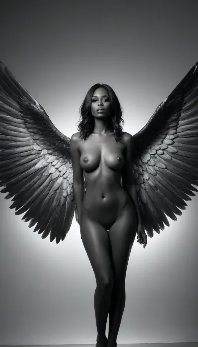 (AfricanAngel:1.5), (international:1.6), ((Black skin ebony angel:1.9)), (big silver steel wings:1.4), ((monochrome:1.9)), (Minimalist moody chiaroscuro lighting and creates a dramatic effect:1.9), The overall mood of the image is sensual and alluring, with undertones of anticipation and desire, closeup, photorealistic, best quality, (side view of submissive angel, slutty, with cum on face, giving blowjob at gloryhole in public restroom toilet stall), scared, 35yo, perfect face, perfect eyes, (big breast:1.6), ((tattoo on body:1.6)), ((piercing on nipples:1.6)), (smeared makeup:1.6), (collar with spikes:1.2), (black lace lingerie on breast:1.2), (very long silver hair:1.7), crying, black leather vest, very tight leather s, platform heels, fishnet stockings, submissive, public restroom, (toilet stall:1.2), (graffiti:1.2), (gloryhole), (hole in wall), (focus blowjob), (sucking cock:1.3), (focus deepthroat), penis, (penis poking through hole in wall), (slobber), OliviaAustinQuiron, woman, restroom, GloryHoleCloseQuiron, cumfacial, cum on face, cumshot, (facial:1.1)