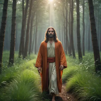 nature, forest. grass.rain. light shining. humidity. spark waves.interconnections kvantum. the interconnections of the universe. Om padma hum.dressed Jesus Christ djedai.
