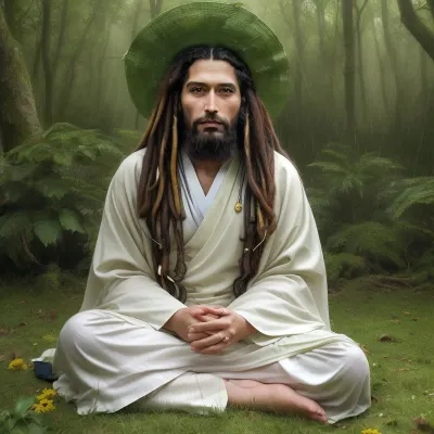 nature, forest. grass.rain. light shining. humidity.interconnections kvantum.ultra HD. realistic.rasta. hippy. the interconnections of the universe. Om padma hum.dressed Jesus Christ.