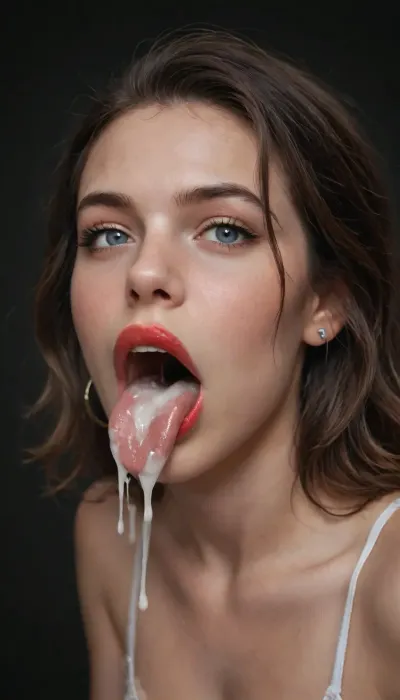 extreme close-up of an open mouth with red lipstick, huge black 20 inch black BBC dick resting on tongue, cum bursting out of dick, tongue sticking out, oral cumshot, projectile cum, cum on tongue, black background, halsman, <lora:Philippe_Halsman_-_Black_and_white_portrait_photography_SDXL-000009:.5>