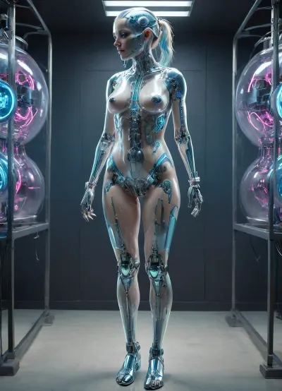 Full body view，full body view，full body view，Generate a picture One day, a naked curvy fat female black dark skinned objectified subjected to painfull medical experiment to be a big full bodymorbike sexmashine, in a hospital room, sexmachine, 1girl, spread, legs, cum, in, pussy, stationary, restraints, legup，Standing on one foot, (night, ring lamps:1.3), ((cyberpunk laboratory, broken cyborg girl, ridding sexmachine)), full body photo, plasma and wires inside the body, a robot skeleton, mechanical organs, implants in the head, wires and tubes with plasma from the skull, full body view，full body view，full body view, full body view，full body view, hinaigirl, standing, on, one, leg, up, full, body, split, <lora:sexmachine_XL_0_:.6>, <lora:PAseer-SDXL-Transparent Robot:.6>, <lora:ByteBlade:.8>, <lora:MaybeBetterFaceInFullBodyLora_XL_rev3:2>