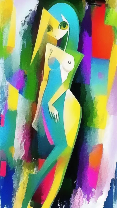 Picasso-style abstract art, post-modern, abstract painting of a nude woman