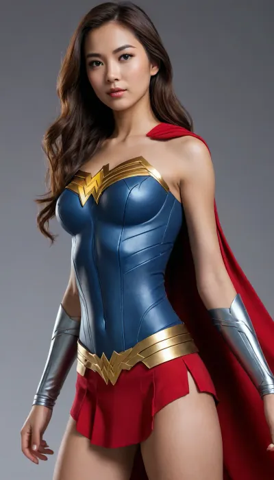 Girl 1, Asian Girl, masterpiece, HQ photo, movie poster, fit body, white cape, red-and-Gold-shazam-suit, 8k, UHD, HDRI cinematic, (long), ((((hair)))), straight hair, brown hair, skirt, sleeveless, lightning coming off of body, [colour], +, Shazam-suit, Lightning_bolt_on_chest_v1, .4>, (Grace Caroline Currey.

Girl:2), Asian Wonder Woman, grey-blue-costume-Red-cape, full body view, 19-year-old, petite, big breasts, nude, shaved vagina-facing viewer, (clear background.

Girl:3), Asian Cyborg Batgirl, grey-blue-cape, 21-year-old, clear background.