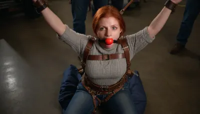 Redhead, gagged, ballgag, ball, gag, no lipstick, no makeup, high detail, natural skin, <lora:gagged-4e:1.4>