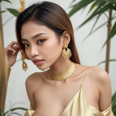 Malay girl with the gold earring bare shoulder.