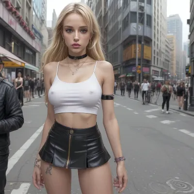 score_9, score_8_up, score_7_up, score_6_up, score_5_up, score_4_up, 1girl, 21yo unique beauty, escort girl, skinny, flirtatious look, provocative pose, swollen lips, lip gloss, ((looking at viewer)), sexy pose, choker, necklace, bracelets, micro skirt, urban environment, detailed background, city street, epic realism, profesional vogue photo, with, pokies, <lora:pokies_9:.5>, <lora:add_detail:.5>