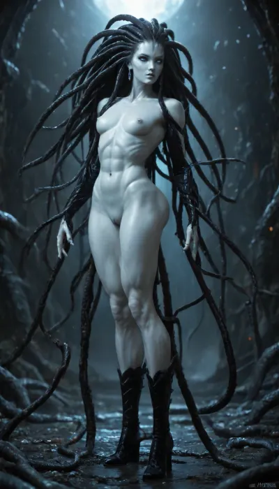 1 femalien fucking pussy with dildo, (cowgirl), (rear view), (large thin lips:1.4), (long revealing ornate black clothing:1.4), (extremely long tentacle hair:1.5), black hair, (small thin face:1.2), (blue and white skin:1.2), (very long thick eyelashes:1.1), (pure white eyes:1.4), (muscular alien body:1.6), collarbones, (earrings:1.1), (sexy tiny breasts:1.3), (thin waist:1), (small nipples:1.2), (bubble butt:1.3), (muscular thighs:1.3), (long legs:1.4), long arms, (nude:1.3), (full body view:1.3), (massive creampie:1.2), (perfect eyes:1.3), 8k, space
512/3000, alien, species, futuristic, suit, electalien, artstyle, <lora:alien-species:.1>, <lora:157880_training_data:2>, <lora:Alien_God_V3:2>, <lora:Electric Alien - Trigger is ElectAlien Artstyle:2>
