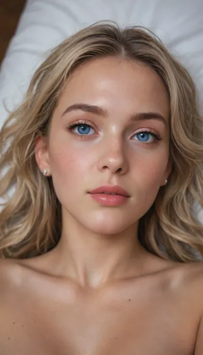Close-up selfie of a blonde woman with blue eyes lying on a bed, with her ass cheeks spread wide open, showing off her intimate parts with a playful expression, for kiki19930161#0.