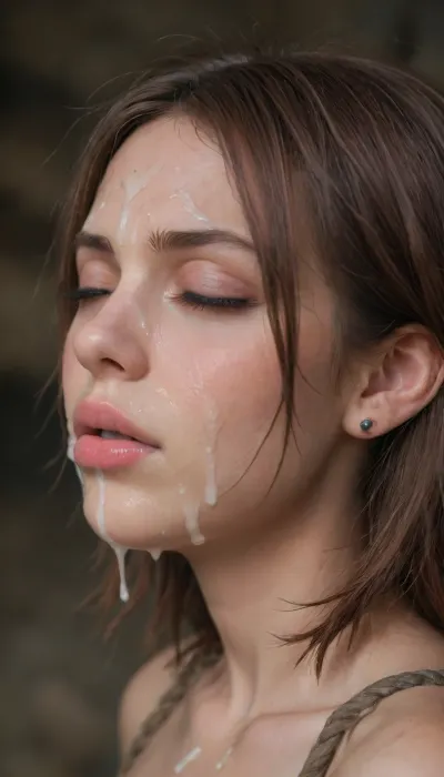 In a bright cave, clear face, high resolution face, 1woman, (Yuna from final fantasy X is fully nude and tied up in ropes), ((Yuna has eyes closed and is looking very disgusted, head bowed)), humiliation, distressed, forced, end of bukkake, cum running off chin, smelly cum, disgusting, ruined face, messy hair, photo realistic, (((mouth closed))), ((so much cum on face)), ((((thick detailed cum face)))), (((close to viewer shot side view of Yuna's face))), goblin, <lora:add-detail-xl:.4>, <lora:MS_Real_XL_Bukkake:2>, <lora:WildcardX-XL-Detail-Enhancer:.8>, <lora:GoblinXL_LoRA-C3Lier_AdamW_Dim4_Alpha4_5e-5_4batch_CosineAnnealingLR_animagineXLV3_v30Base:1.8>