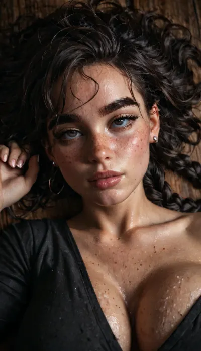 night, Country roadside, Lying, apathetic, Dressed dirty rags, drunk addict girl, homeless girl, Voluptuous body, 20 years girls, no makeup, High quality face, High quality eyes, large tits, milk tits, Sweaty girl, Black hairy, Long braid of hair, (Thick eyebrows:1), Black eyes, Freckles, Moles, Drunk overdose, Lying side of the road, Convulsing, Rolling eyes, freckles, luisap, birth, mark, <lora:dark:2>, <lora:detailed_notrigger:2>, <lora:milkers_v2:2>, <lora:LPFRECKLES_lora:2>, <lora:EnvyZoomSliderXL01:.2>
